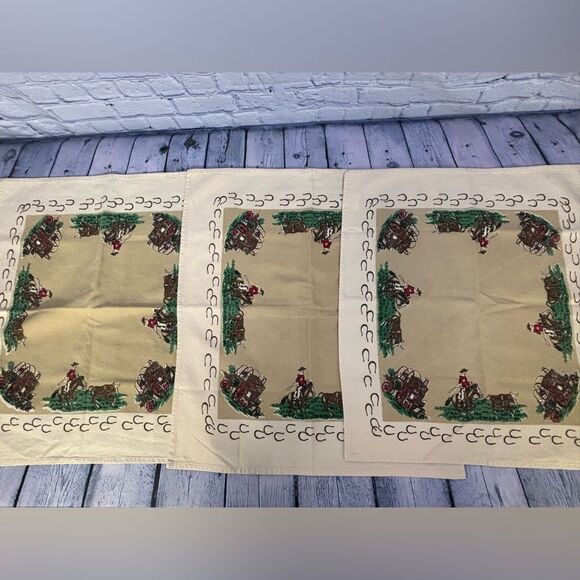 Vintage Moda Home Linens Retro Western Cowboy Set of 8 Napkins 100% cotton - Picture 3 of 13